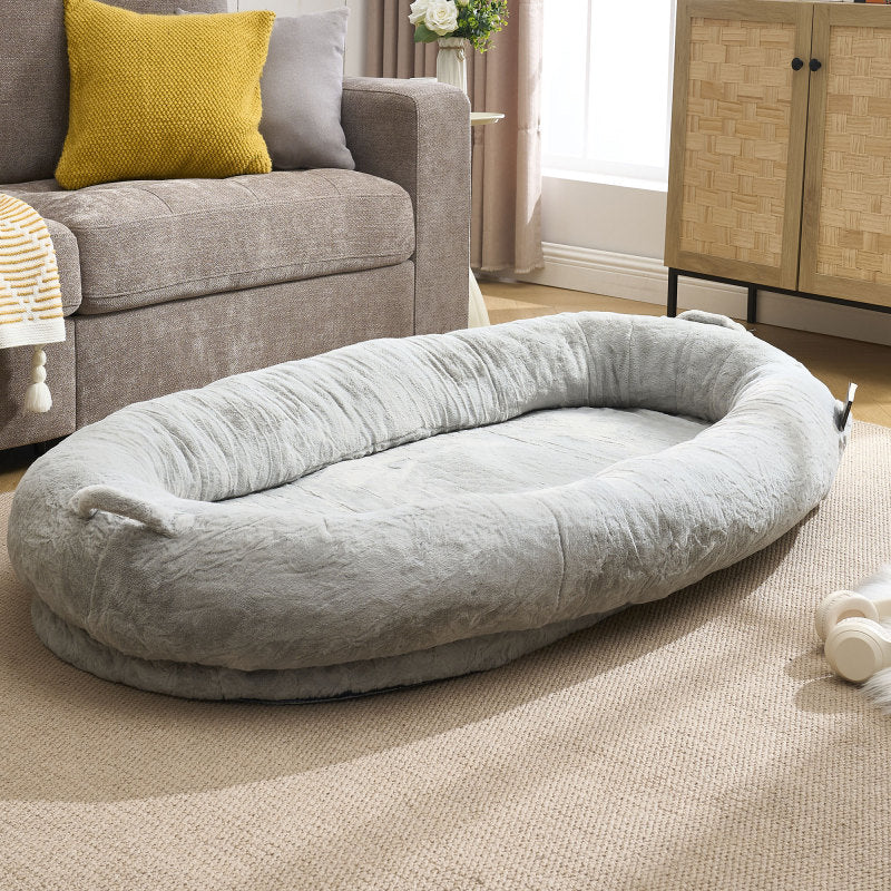 Human Dog Bed for Adult, Giant Extra Large Memory Foam Human Size Pet Bed for People, Fluffy Plush Dog Bed for Human with Storage Pocket  Cover Portable Handle Non-Slip Bottom