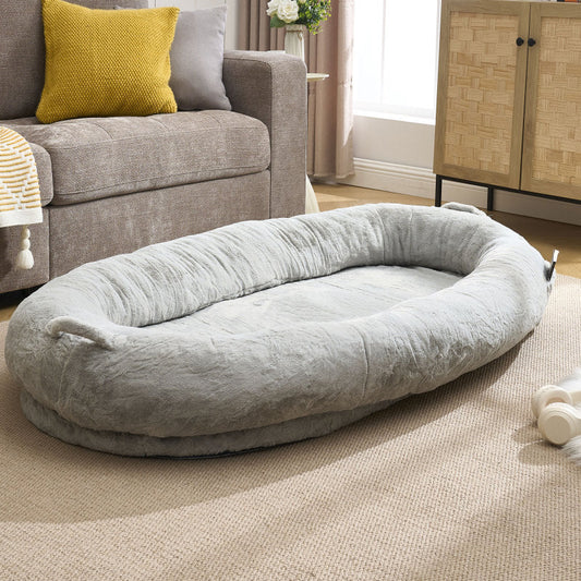 Human Dog Bed for Adult, Giant Extra Large Memory Foam Human Size Pet Bed for People, Fluffy Plush Dog Bed for Human with Storage Pocket  Cover Portable Handle Non-Slip Bottom