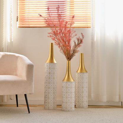 Modern Floor Vase Trio for Living Room, Tall White Metal