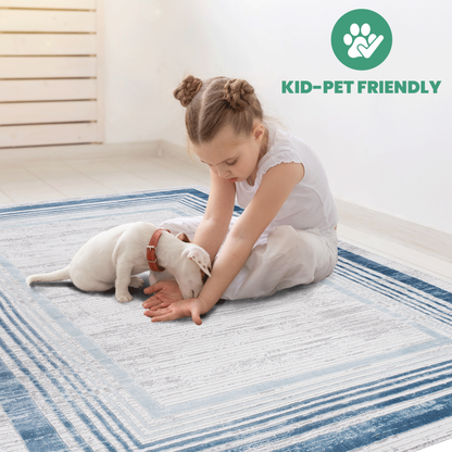 NAAR MARFI Bordered Doormat for Entryway, 2x3 Blue/Ivory