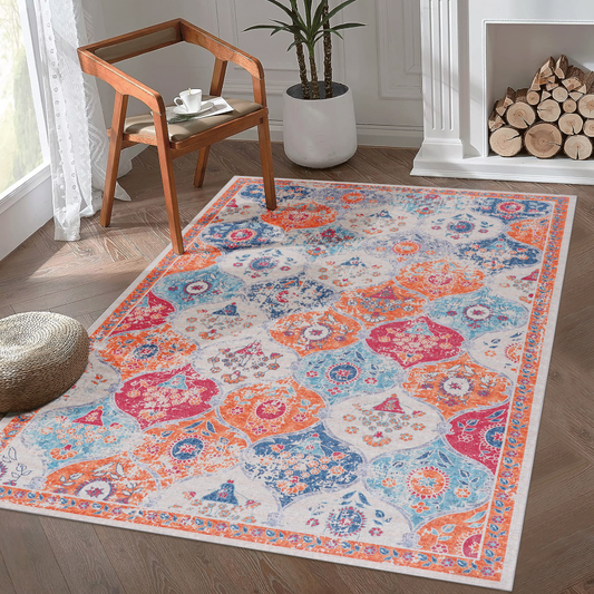 NAAR MAVAL Cream Area Rug for Living Room, Washable 5x8