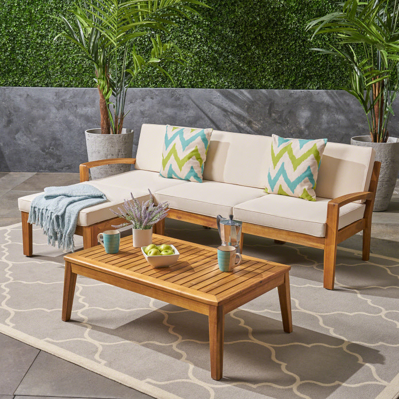 GRENADA Rustic L-Shaped Patio Sectional Sofa Set Acacia Wood
