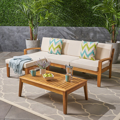 GRENADA Rustic L-Shaped Patio Sectional Sofa Set Acacia Wood