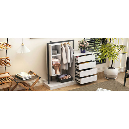 Sleek White Bedroom Wardrobe, 4 Drawers & 3 Shelves