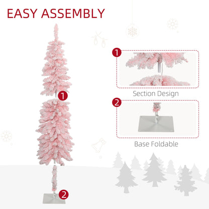 HOMCOM 6 Ft Slim Pink Pre-Lit Christmas Tree, Small Spaces