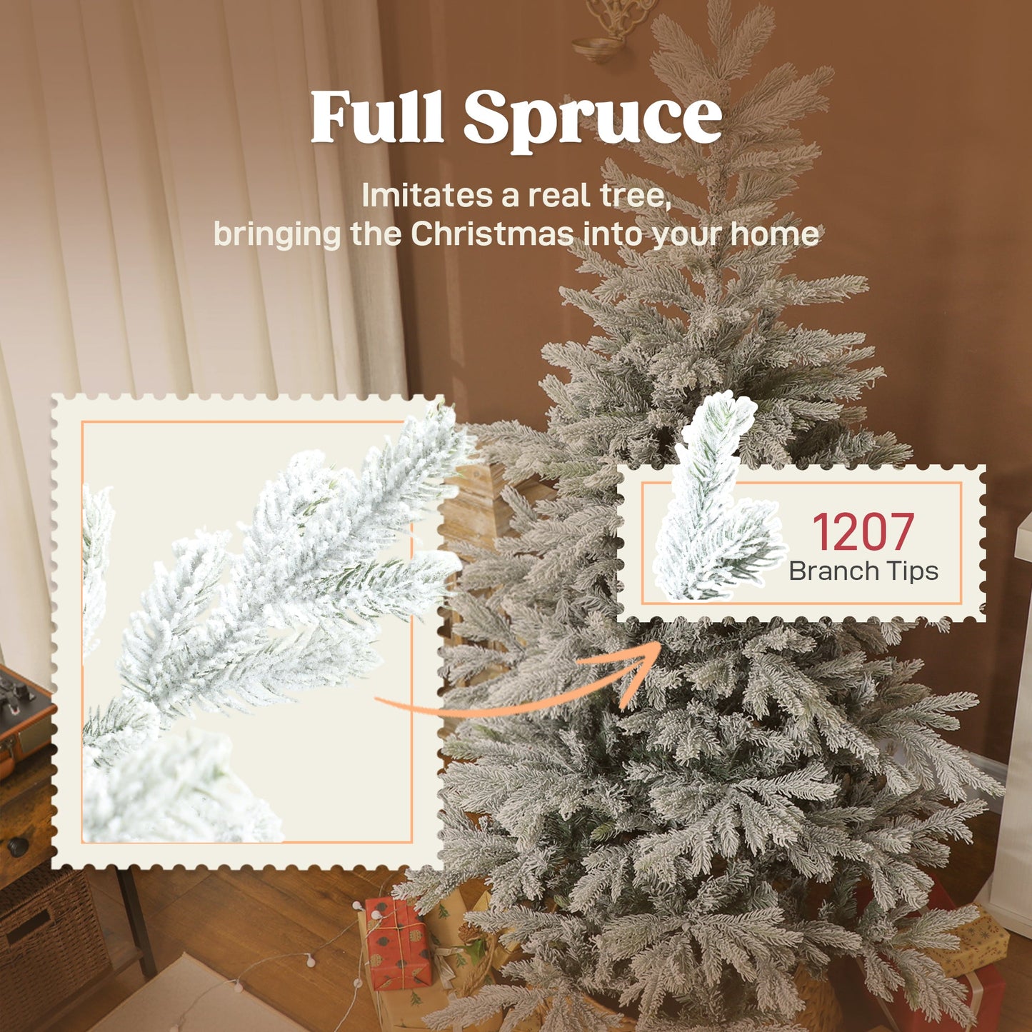 HOMCOM 6 Ft Frosted Hinged Christmas Tree for Living Room
