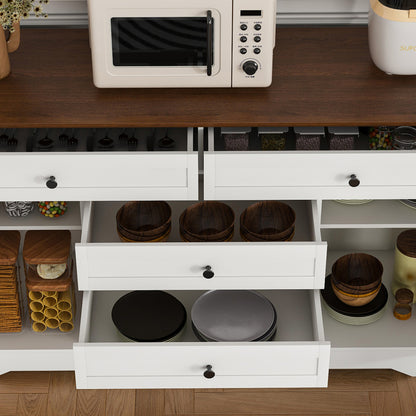 Farmhouse Dining Sideboard with Wood Top & Adjustable Shelf