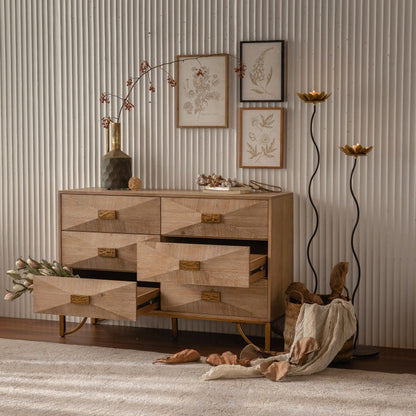 Modern Light Wood Dresser & TV Stand for Bedroom, 6 Drawers