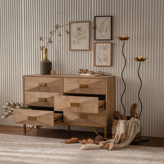 Modern Light Wood Dresser & TV Stand for Bedroom, 6 Drawers