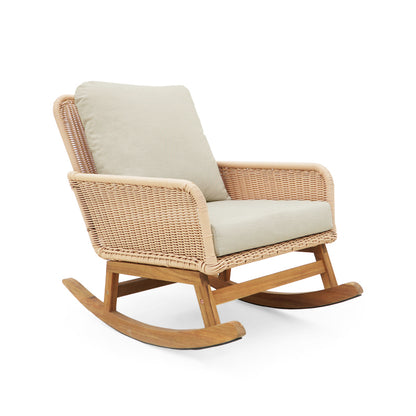 Modern Beige Wicker Rocker for Indoor/Outdoor, Soft Cushions