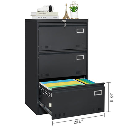 Sleek 3-Drawer Lateral File Cabinet for Home Office, Locking