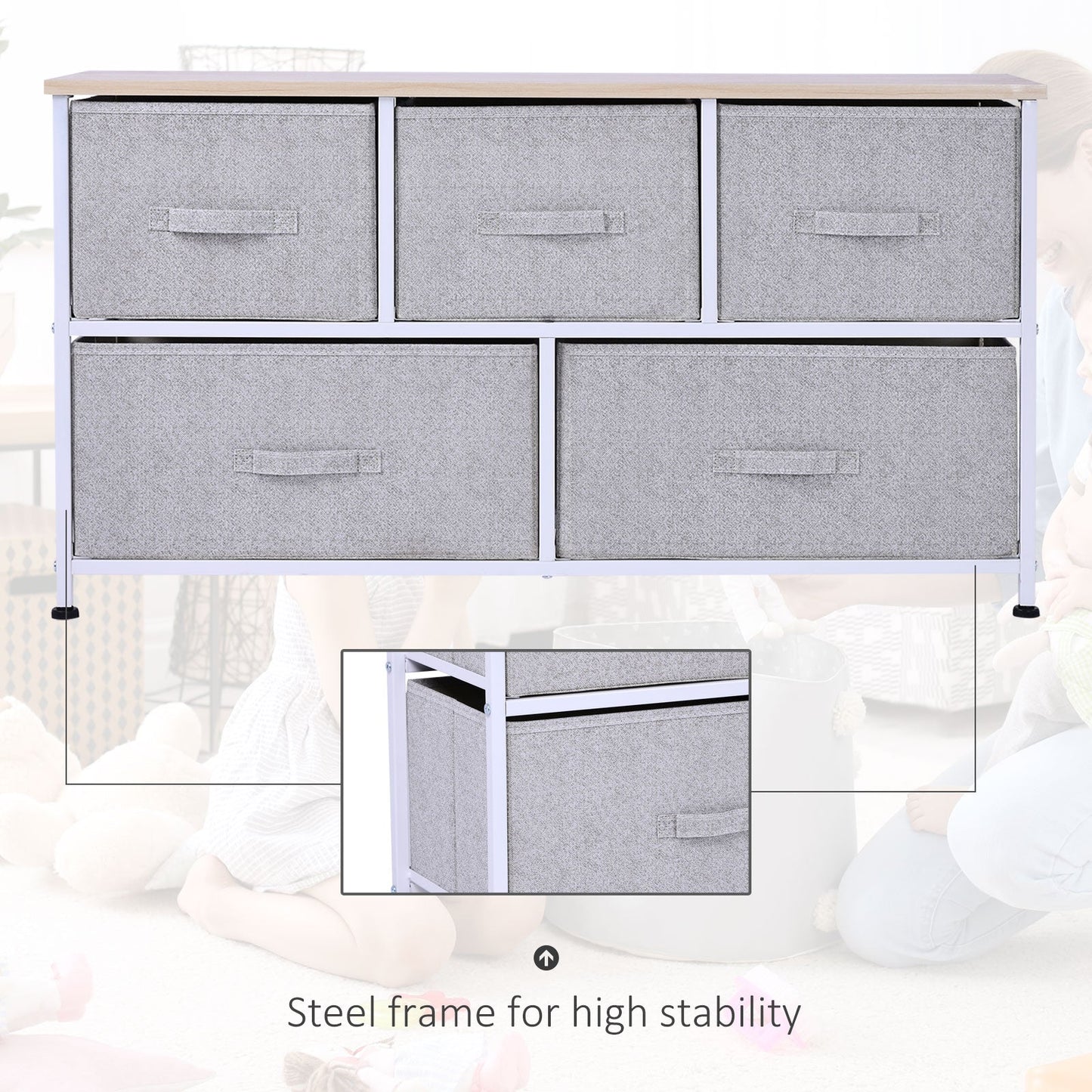HOMCOM Modern 5-Drawer Bedroom Dresser with Fabric Bins
