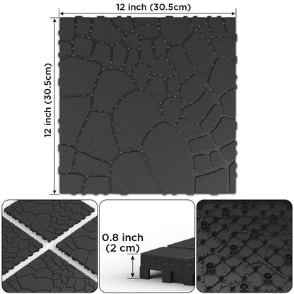 Stone-Texture Patio Deck Tiles for Porch & Balcony, DIY Snap