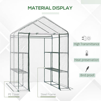 Outsunny Mini Walk-In Greenhouse for Garden, 3-Tier Shelves