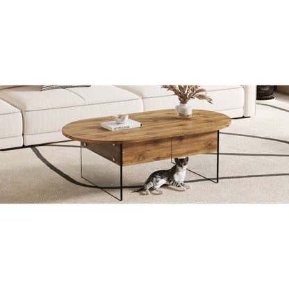 Natural Oval Coffee Table, Living Room, Glass Sides, Drawers