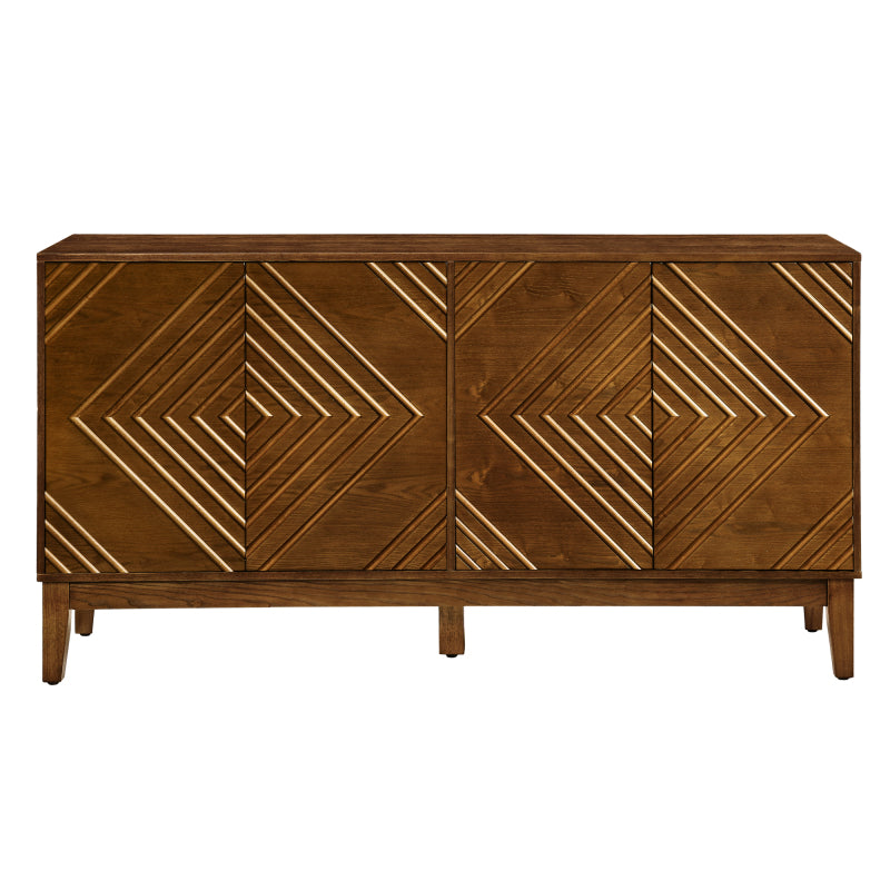 Walnut Mid-Century Sideboard for Living Room, Fluted Doors