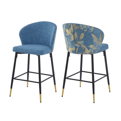 Jacquard Counter Stools for Kitchen, Metal Footrest, 2-Pack