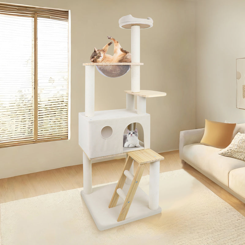 Tall Modern Wooden Indoor Cat Tree with Clear Capsule Perch
