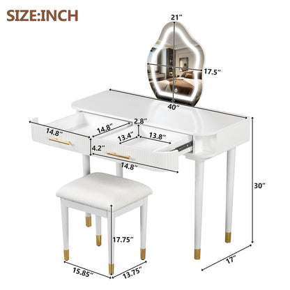 Modern Vanity Set for Bedroom with Touch LED Mirror, 2 Drawers