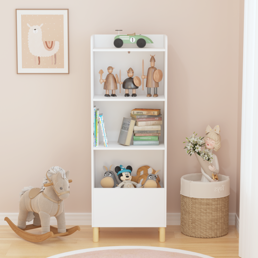 Modern 4-Tier Kids Bookcase for Playroom with Toy Storage