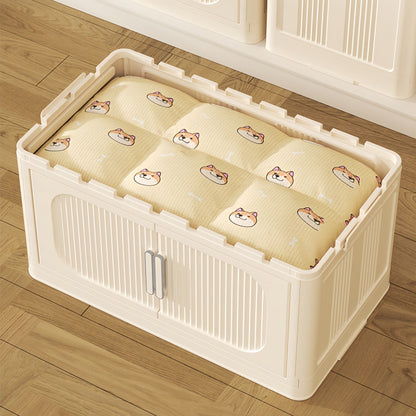 Cream White Folding Storage Cabinet on Wheels for Entryway