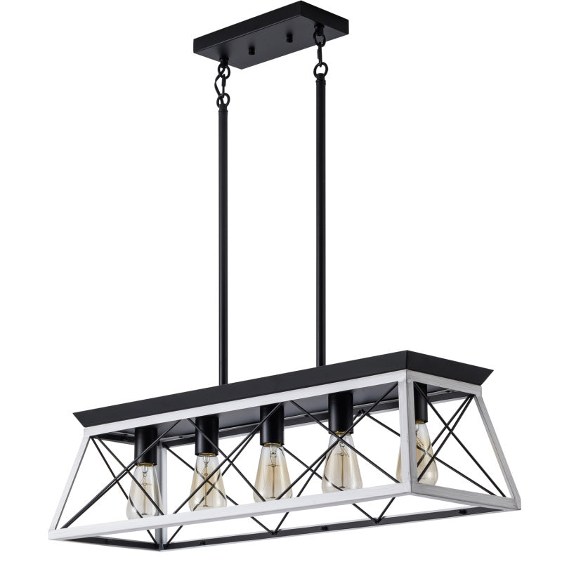 Modern Industrial 5-Light Pendant for Dining with Metal Cage
