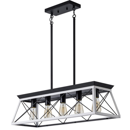 Modern Industrial 5-Light Pendant for Dining with Metal Cage