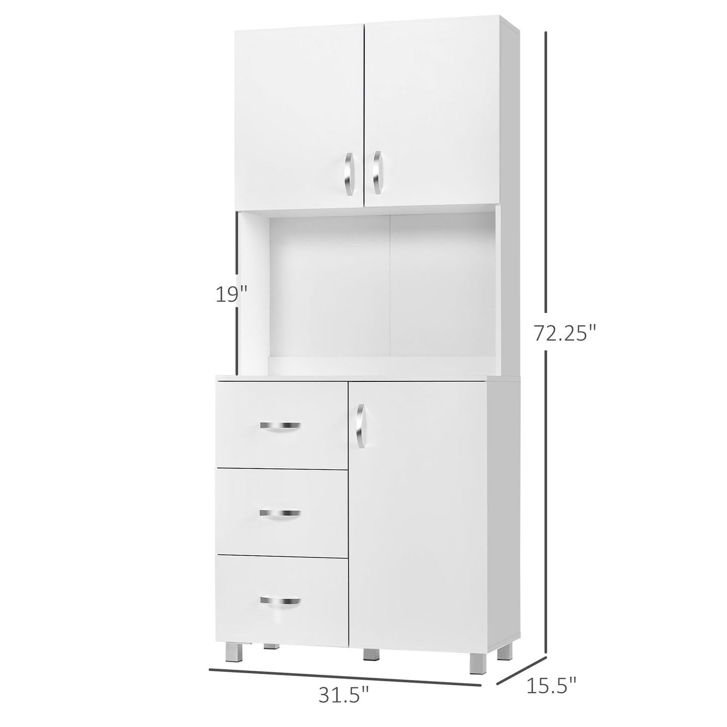 HOMCOM Modern White Kitchen Hutch Buffet, Adjustable Shelves