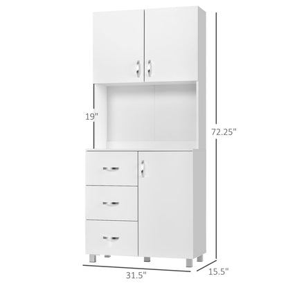 HOMCOM Modern White Kitchen Hutch Buffet, Adjustable Shelves