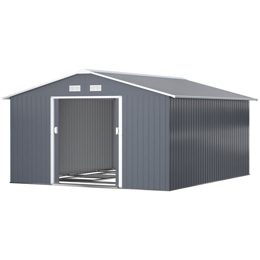 Outsunny Metal Backyard Shed 11x13, Double-Locking Doors
