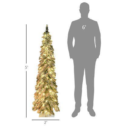 HOMCOM 5 Ft Slim Snow-Frosted Pre-Lit LED Tree, Small Rooms
