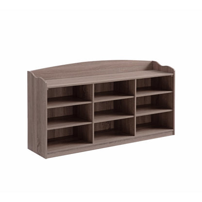 Modern Dark Taupe Wood Entryway Shoe Bench with 9 Shelves