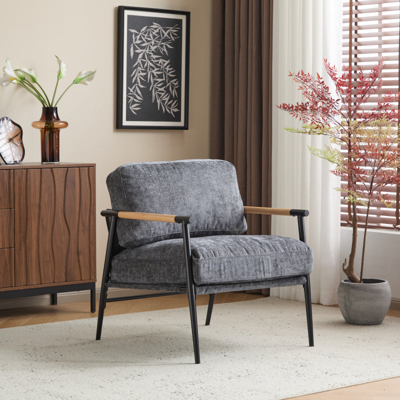 Modern Accent Chair for Living Room, Plush Seat & Wood Arms