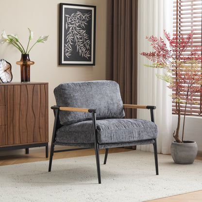 Modern Accent Chair for Living Room, Plush Seat & Wood Arms