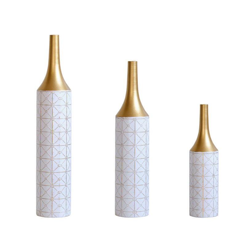 Modern Floor Vase Trio for Living Room, Tall White Metal
