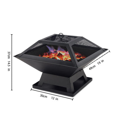 Compact Square Fire Pit for Backyard BBQs, Portable
