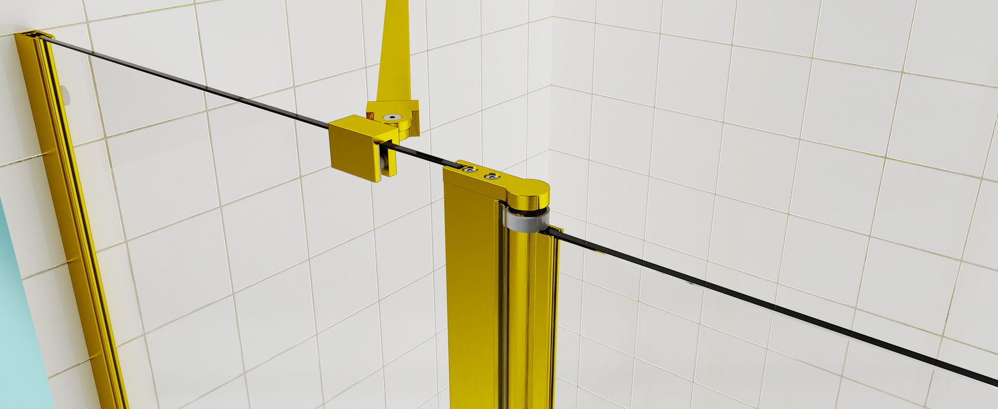 43 in. W * 58 in. H Frameless Folding Shower Doors for Bathtub, 1/4" (6mm) Thick SGCC Tempered Glass Door, Bathroom Pivot Tub Glass Door, Brushed Gold