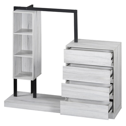 Sleek White Bedroom Wardrobe, 4 Drawers & 3 Shelves