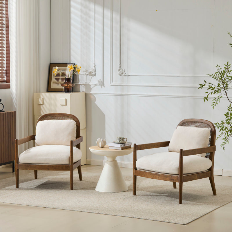 Mid-Century Armchairs Set of 2 for Living Room, Rattan Back