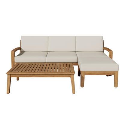 GRENADA Rustic L-Shaped Patio Sectional Sofa Set Acacia Wood