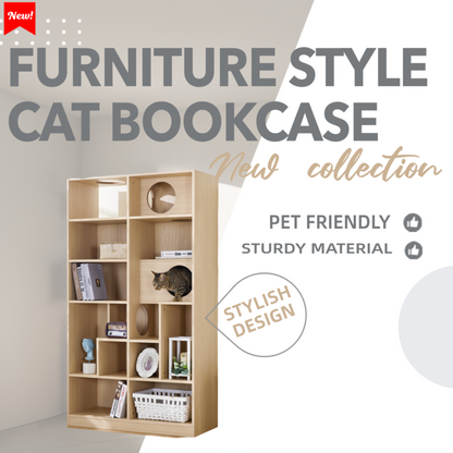 Modern Cat House Bookcase for Living Room Hidden Litter Box