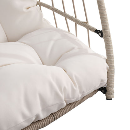 Boho Egg Swing Chair for Patio, All-Weather White PE Rattan