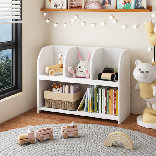Modern Kids Bookcase for Nursery & Playroom with 4 Cubbies