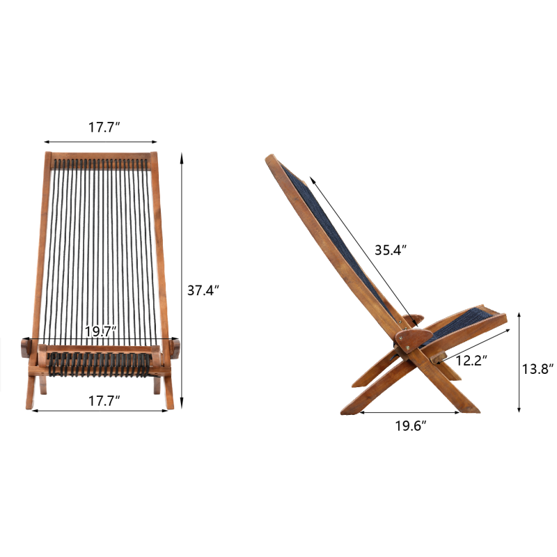 Coastal Folding Rope-Weave Wood Chair for Patio, Folds Flat