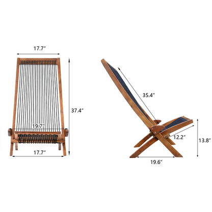Coastal Folding Rope-Weave Wood Chair for Patio, Folds Flat