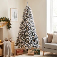 HOMCOM 6ft Flocked Prelit Christmas Tree, Northern Pine, Artificial Xmas Tree with Curved Tips, LEDs