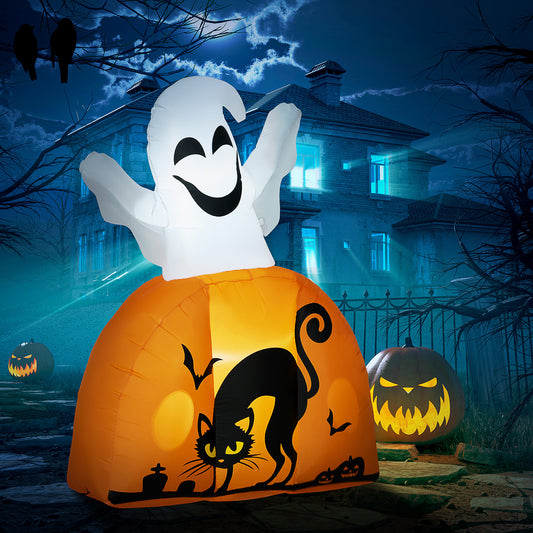HOMCOM Halloween Ghost & Pumpkin Yard Inflatable, 5ft LED