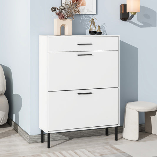 Modern Shoe Cabinet for Entryway with 2 Flip Drawers