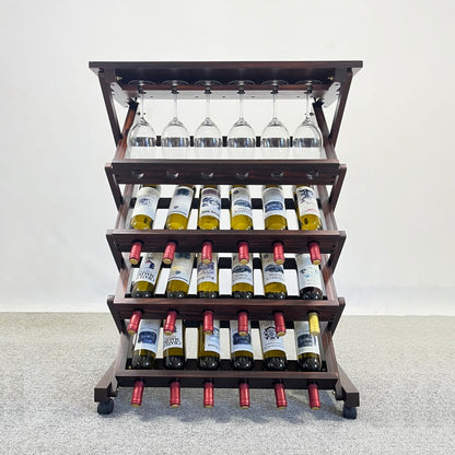 Walnut Freestanding Wine Rack for Home Bar, 26-Bottle