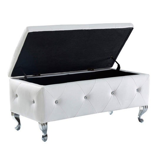 Glam Storage Ottoman Bench for End of Bed, Crystal-Tufted